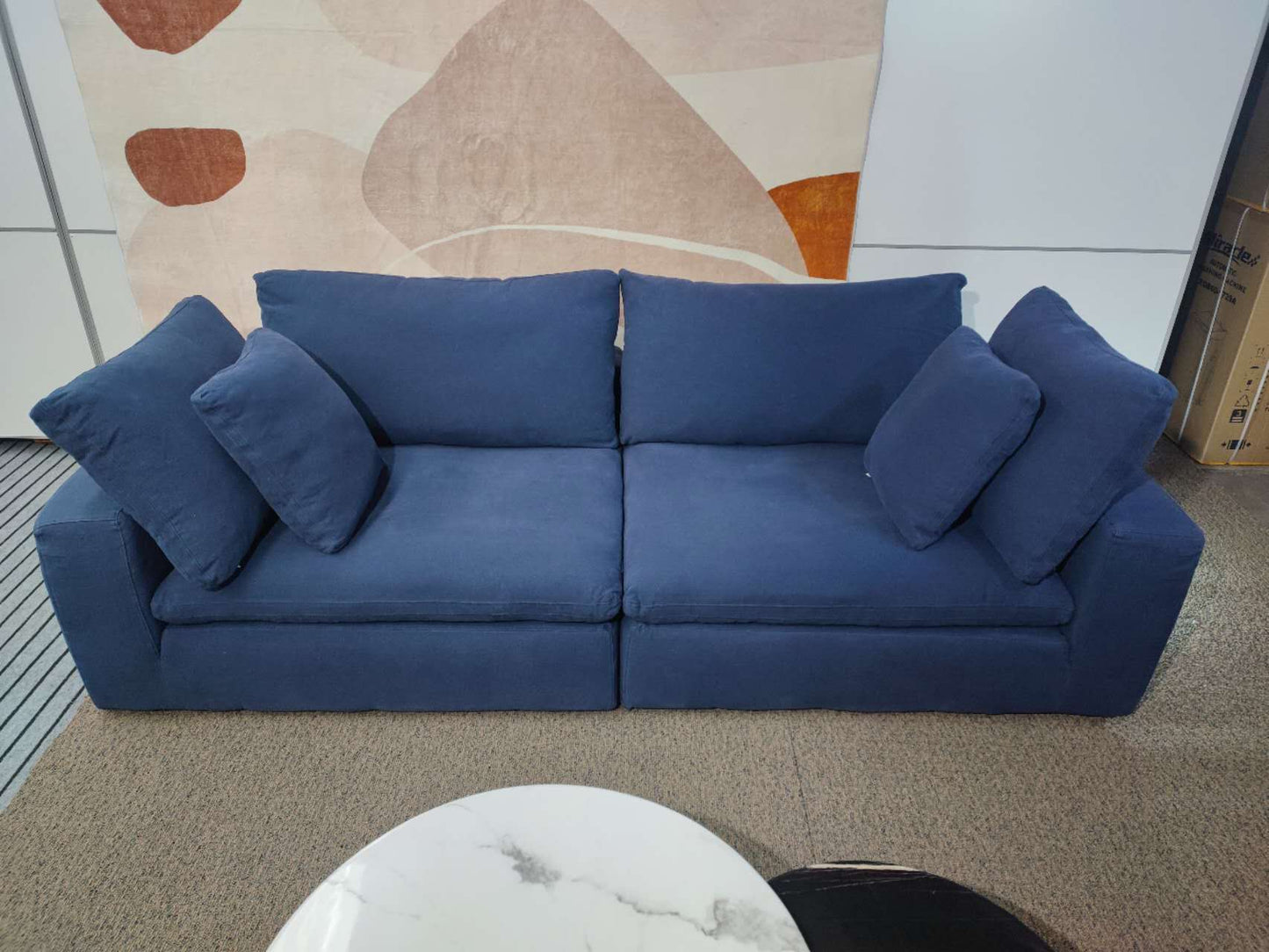 【Sample 20% off 】Blue Wide Stripe Corduroy Ultra-Comfortable Sofa, 260cm