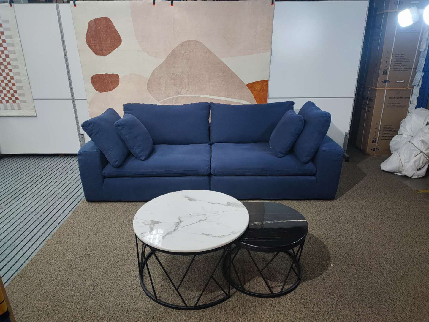【Sample 20% off 】Blue Wide Stripe Corduroy Ultra-Comfortable Sofa, 260cm