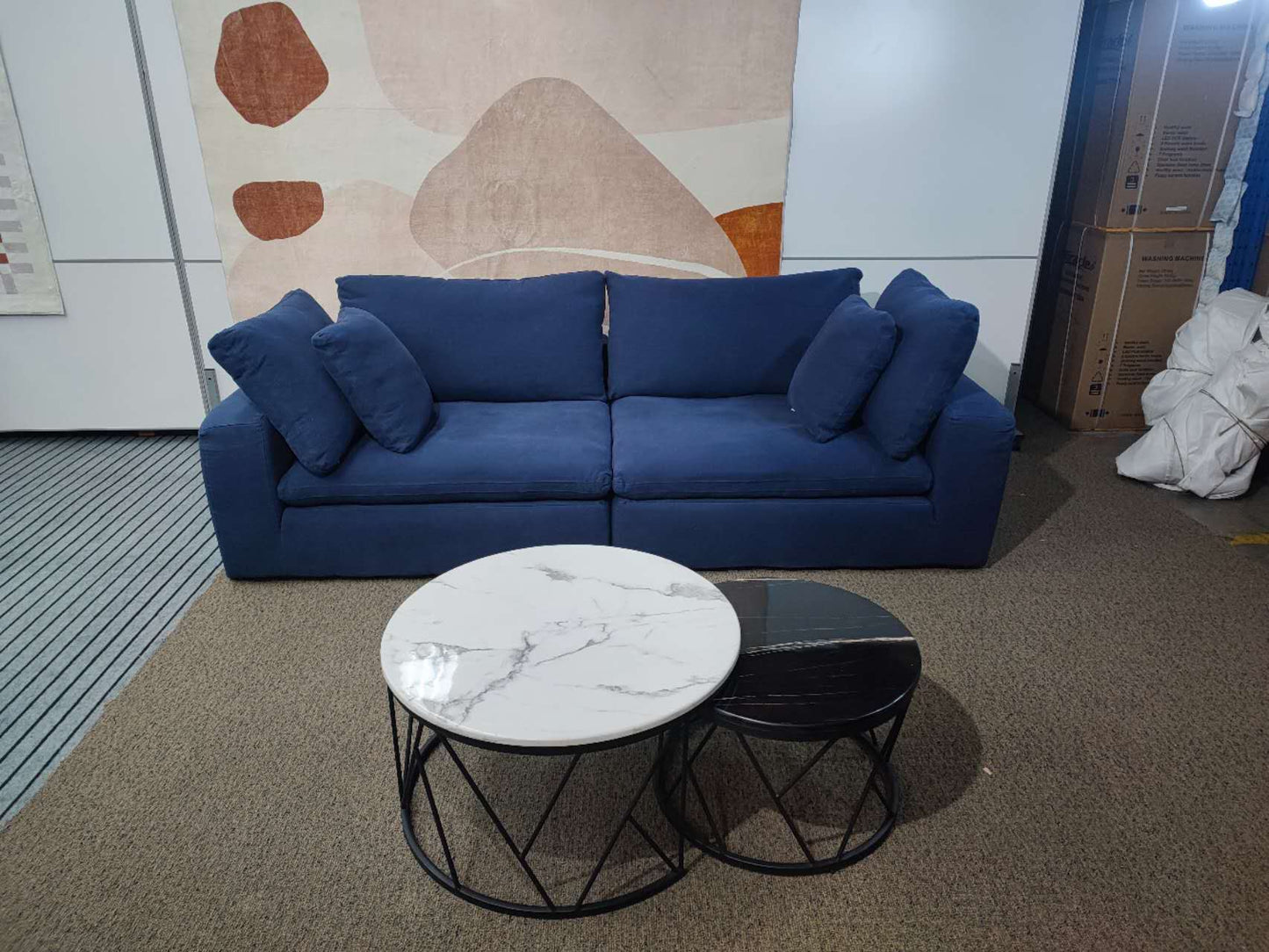 【Sample 20% off 】Blue Wide Stripe Corduroy Ultra-Comfortable Sofa, 260cm