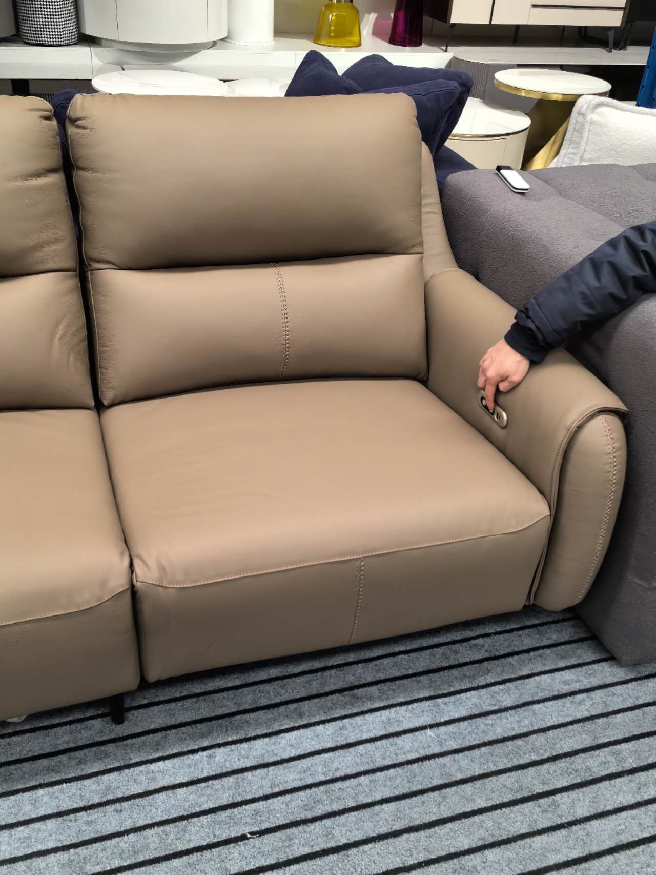 Electric Sofa AURELIA Elephant Gray Genuine Leather Double Armrest Single Electric Reclining Three-Seater Sofa 261cm | E004