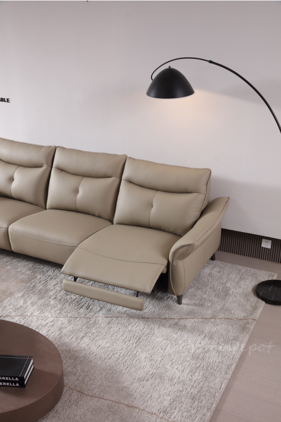 【Electric Sofa】LORELEI Elephant Grey Genuine Leather Left Electric Three-Seater Sofa | 278cm | E007