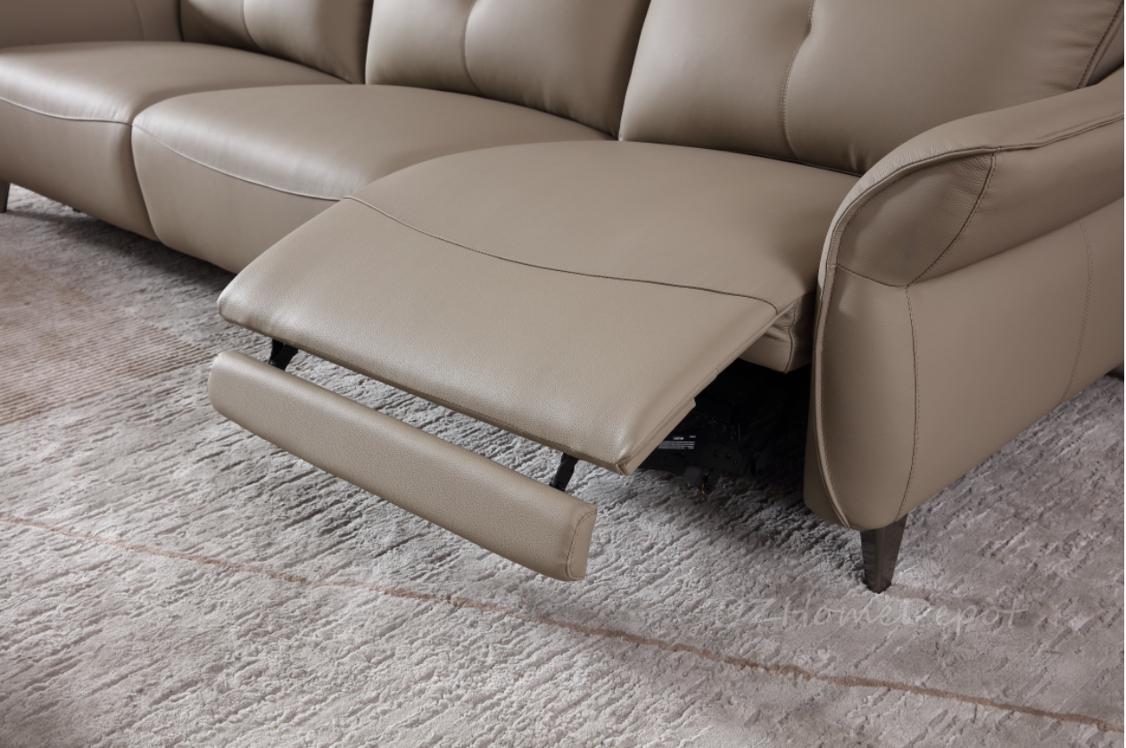 【Electric Sofa】LORELEI Elephant Grey Genuine Leather Left Electric Three-Seater Sofa | 278cm | E007