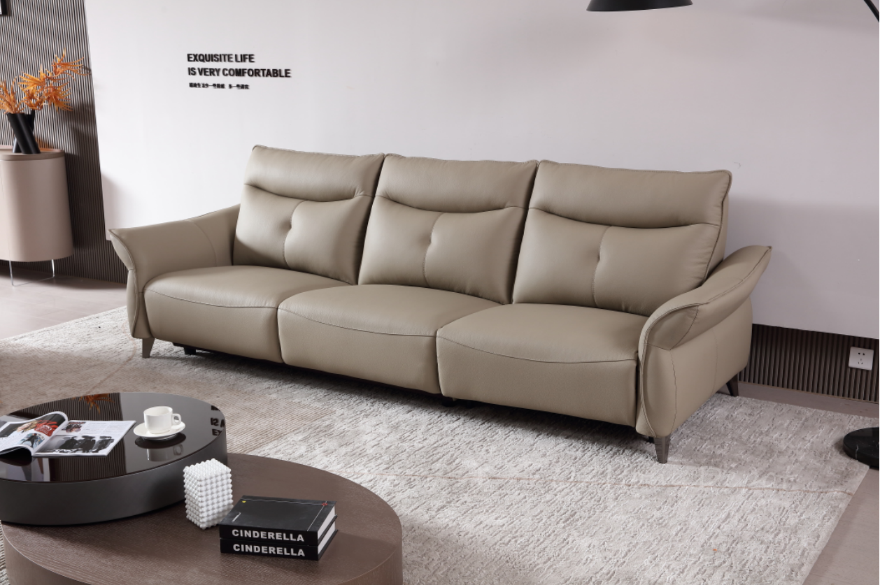 【Electric Sofa】LORELEI Elephant Grey Genuine Leather Left Electric Three-Seater Sofa | 278cm | E007