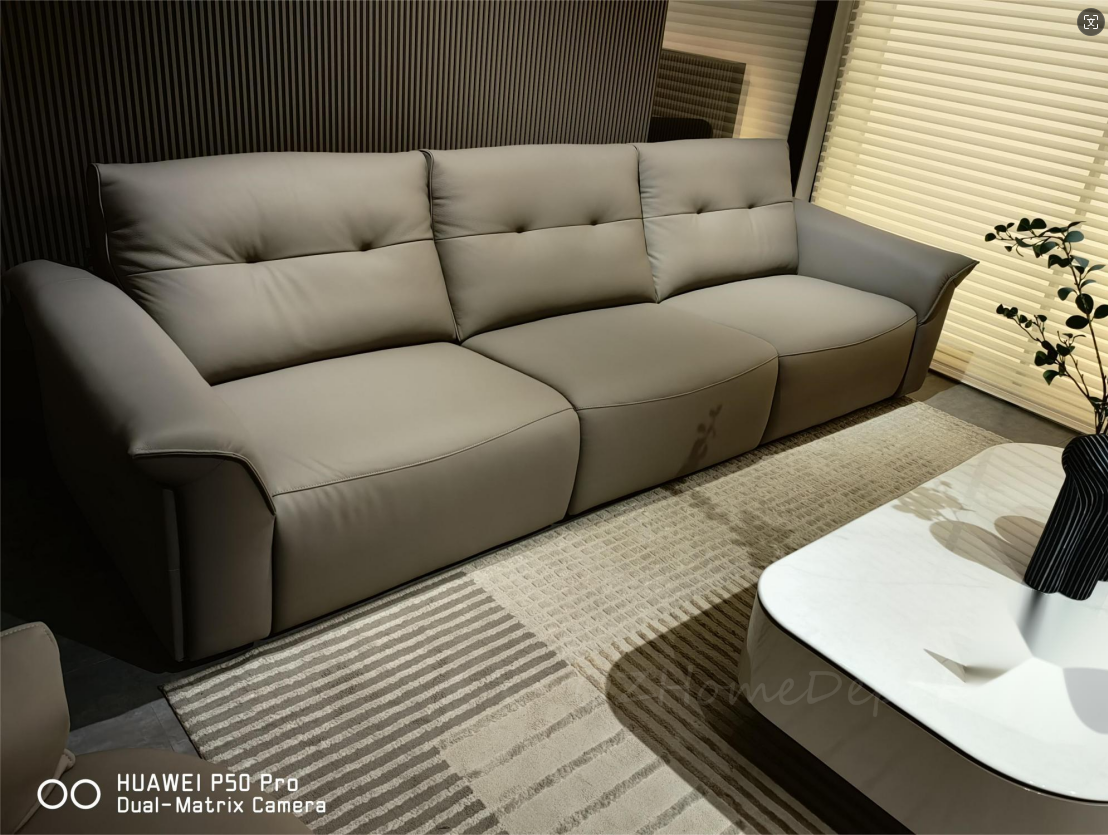 MINA Gray Leather Dual Armrest Right Electric Sofa | Electric Lounge| 305cm | E006-R