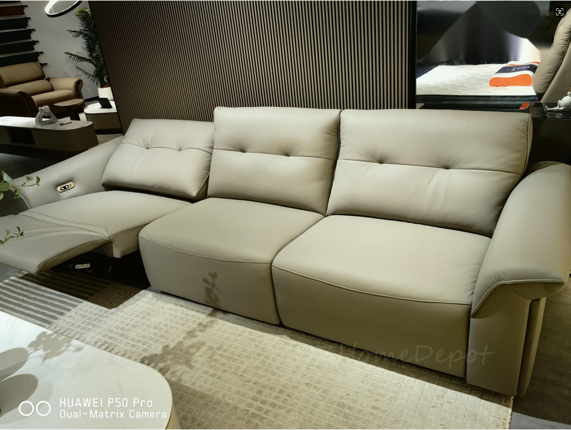 MINA Gray Leather Dual Armrest Right Electric Sofa | Electric Lounge| 305cm | E006-R