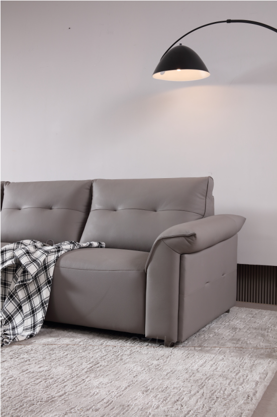 MINA Gray Leather Dual Armrest Right Electric Sofa | Electric Lounge| 305cm | E006-R