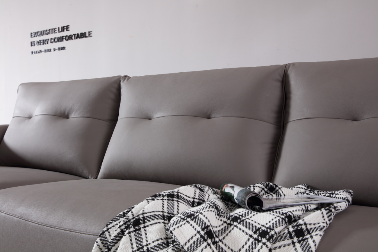 MINA Gray Leather Dual Armrest Right Electric Sofa | Electric Lounge| 305cm | E006-R