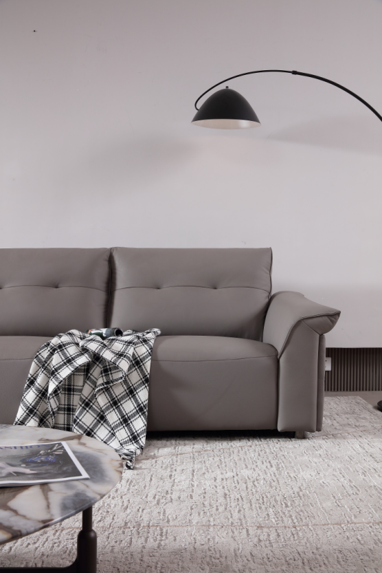 MINA Gray Leather Dual Armrest Right Electric Sofa | Electric Lounge| 305cm | E006-R