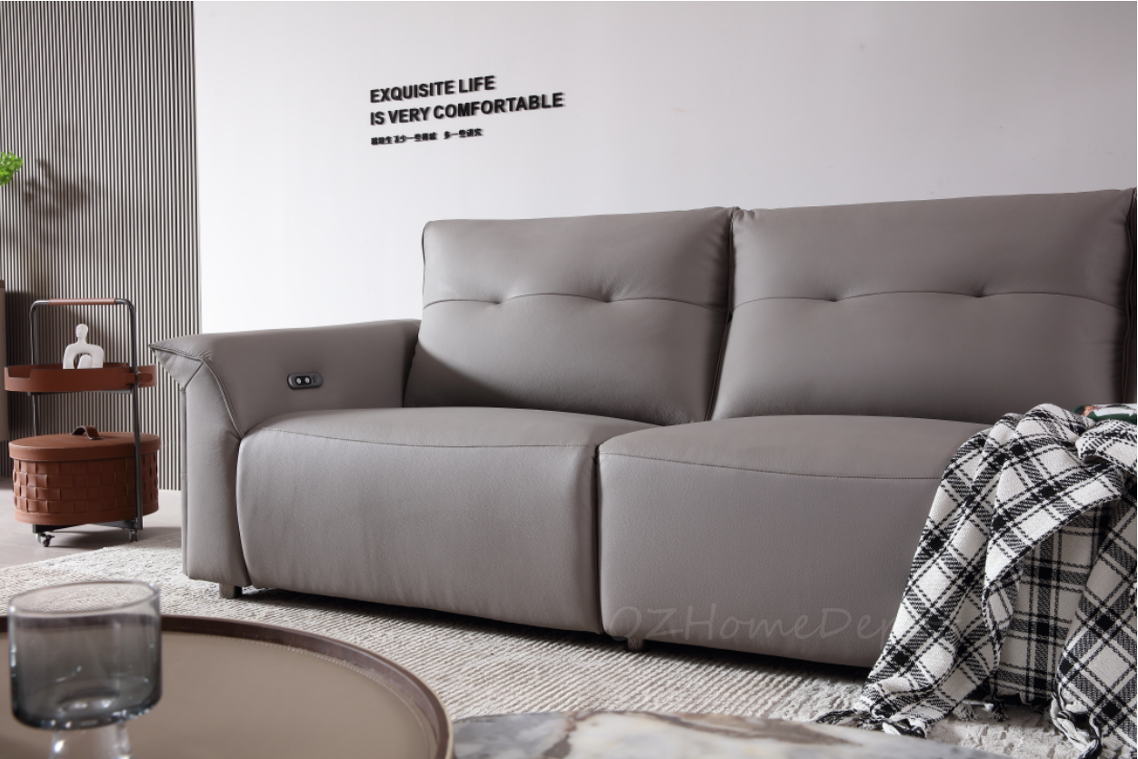 MINA Gray Leather Dual Armrest Right Electric Sofa | Electric Lounge| 305cm | E006-R