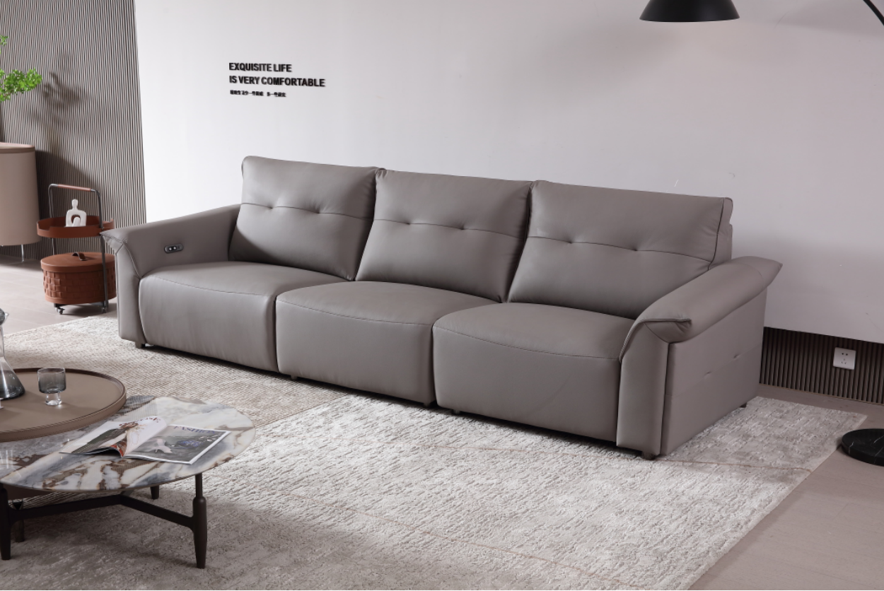 MINA Gray Leather Dual Armrest Right Electric Sofa | Electric Lounge| 305cm | E006-R