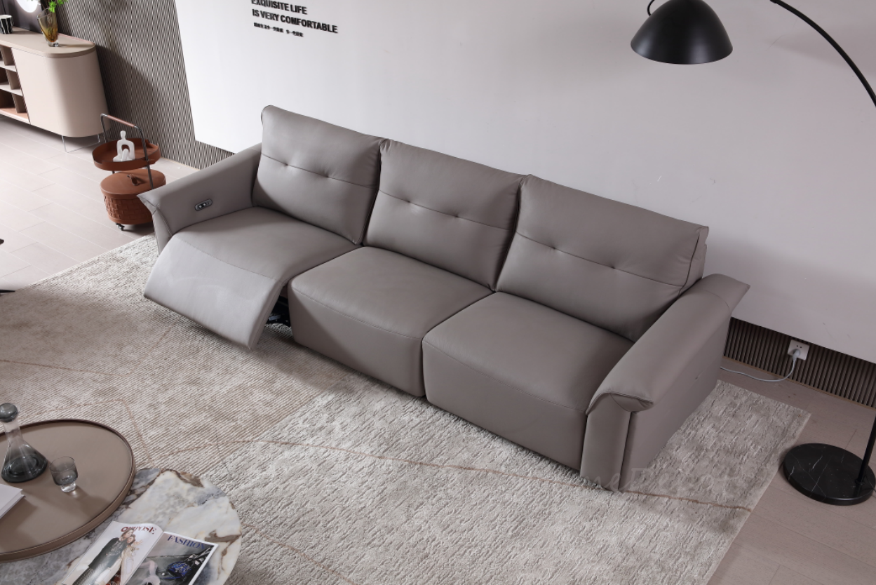 MINA Gray Leather Dual Armrest Right Electric Sofa | Electric Lounge| 305cm | E006-R