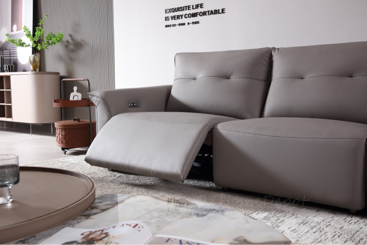 MINA Gray Leather Dual Armrest Right Electric Sofa | Electric Lounge| 305cm | E006-R