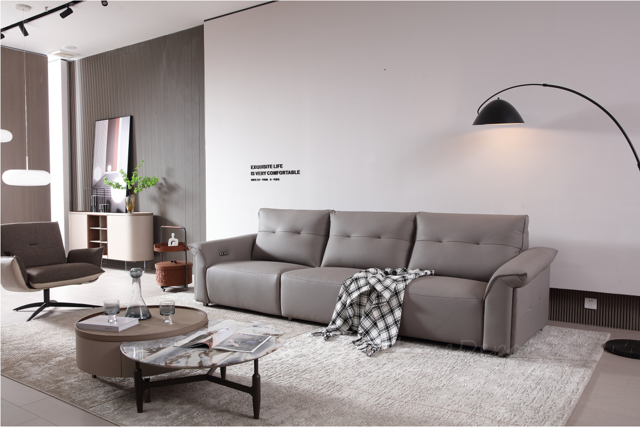 MINA Gray Leather Dual Armrest Right Electric Sofa | Electric Lounge| 305cm | E006-R