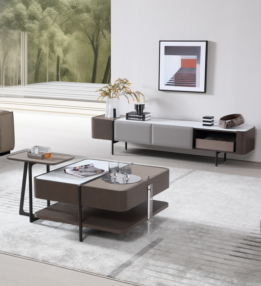 TEODORO High-end Saddle Leather-wrapped Hydraulic Storage TV Cabinet and Coffee Table | Multifunctional Sideboard | 2064 5064