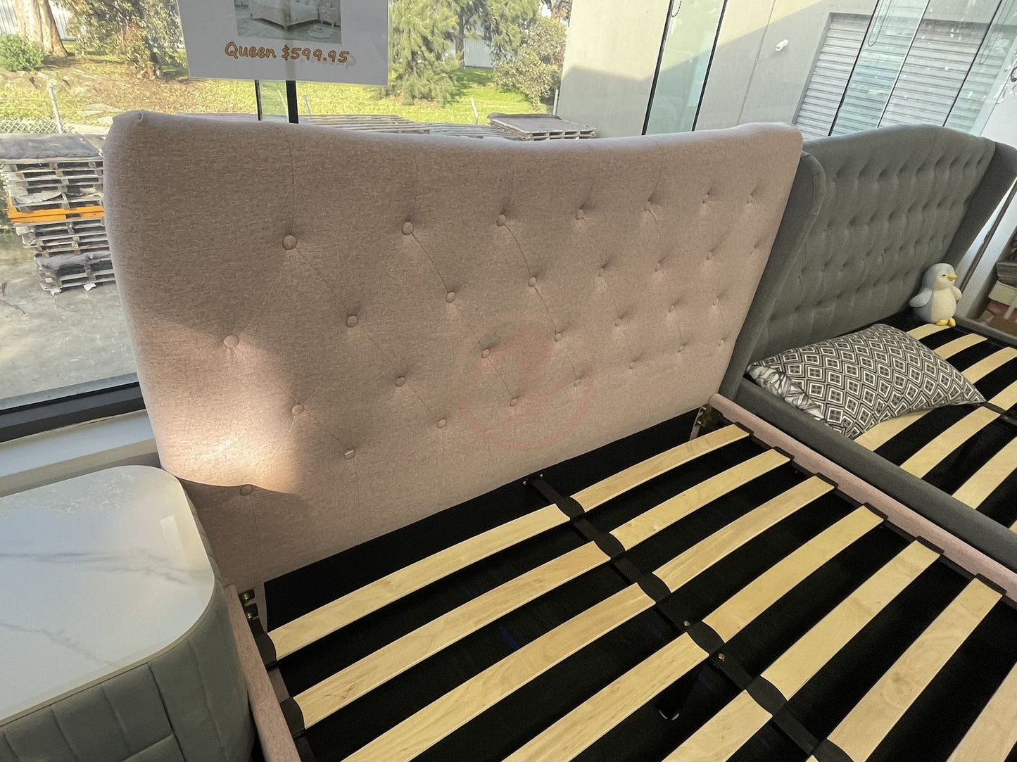 【SALE】 JAZMIN Pink Royal Fabric Queen Size Bed Frame