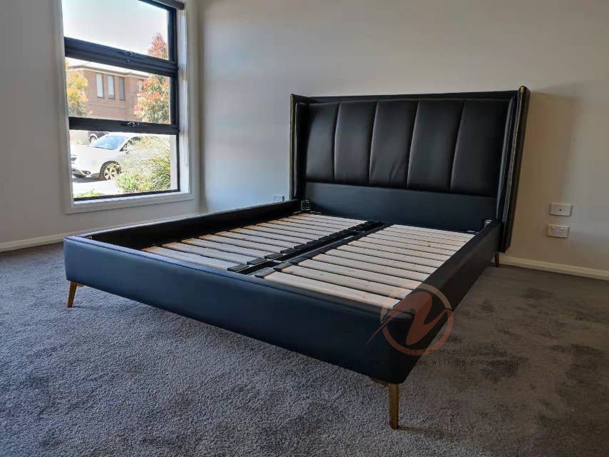 Giovanni Rock Black luxurious Leather Bed Frame Queen/ King/ Steel legs
