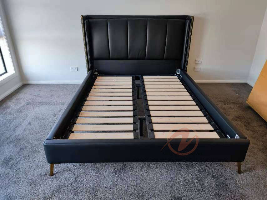 Giovanni Rock Black luxurious Leather Bed Frame Queen/ King/ Steel legs