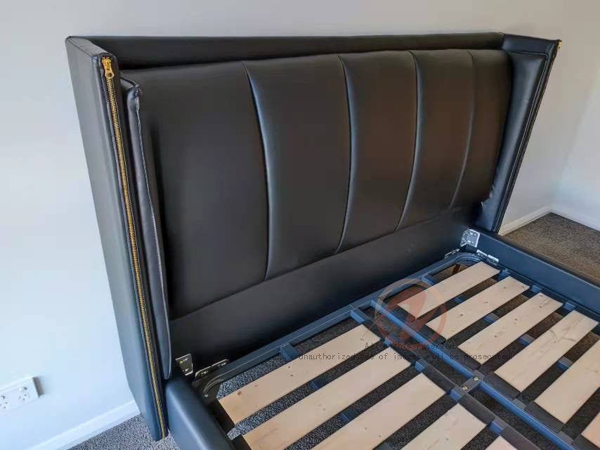 Giovanni Rock Black luxurious Leather Bed Frame Queen/ King/ Steel legs
