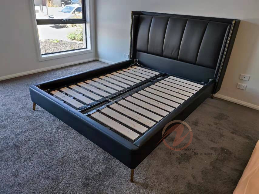 Giovanni Rock Black luxurious Leather Bed Frame Queen/ King/ Steel legs