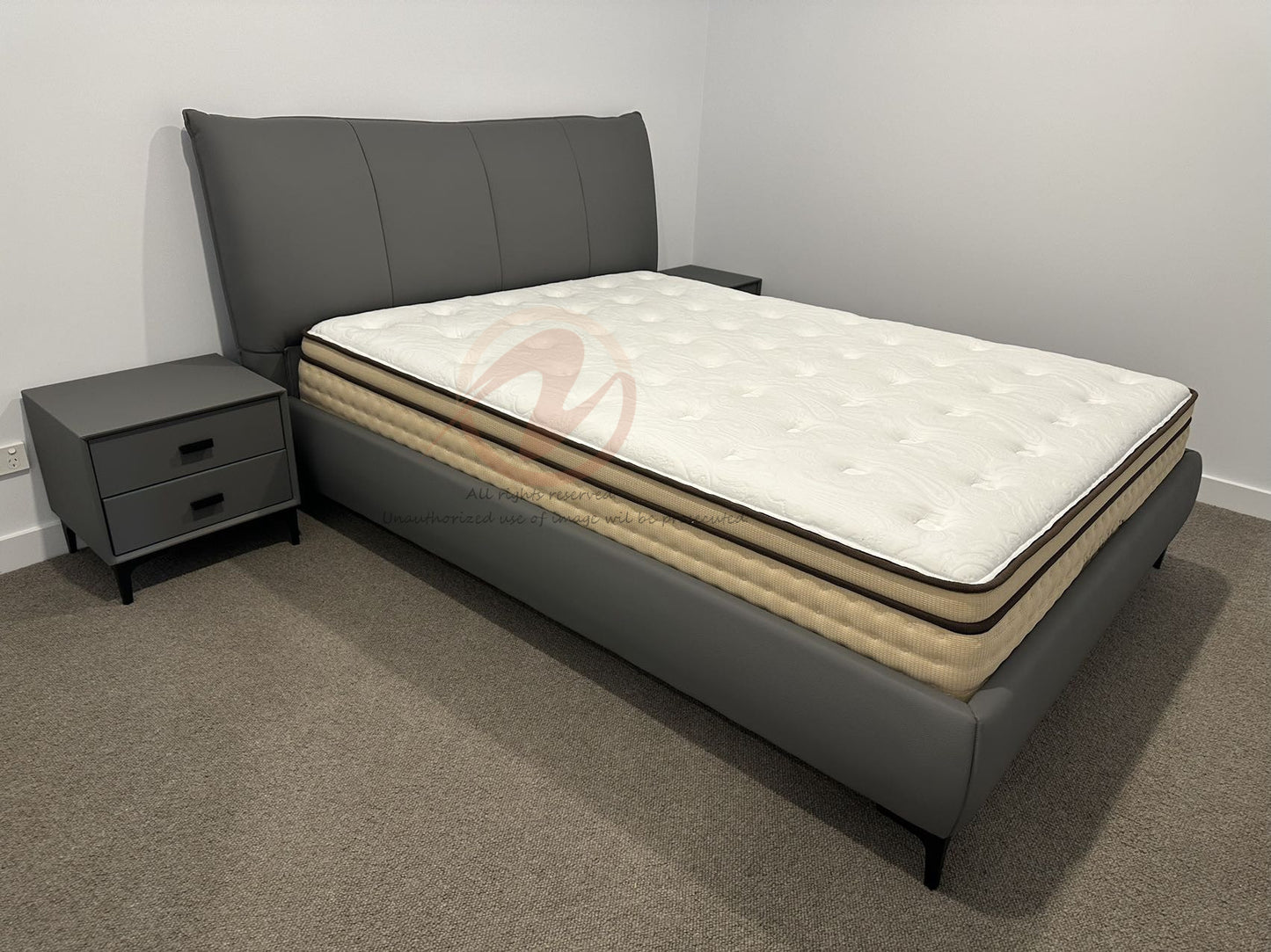 BORAGE Genuine Leather Bed Frame | Bedside Table | Queen | King |T-1005