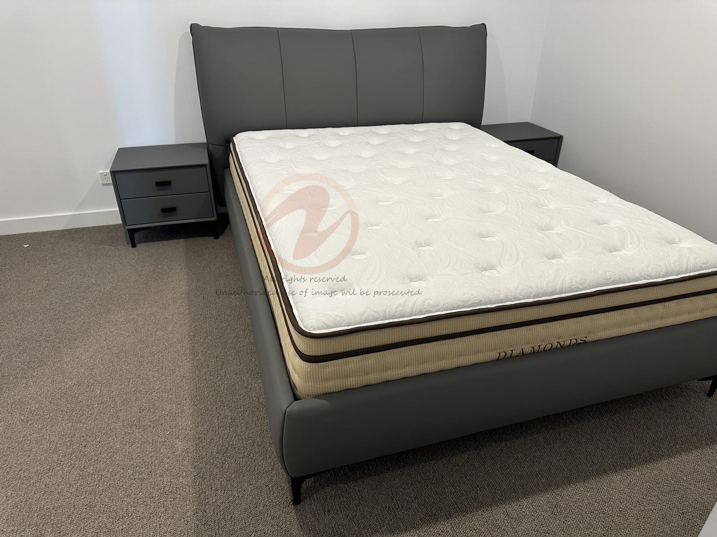 BORAGE Genuine Leather Bed Frame | Bedside Table | Queen | King |T-1005