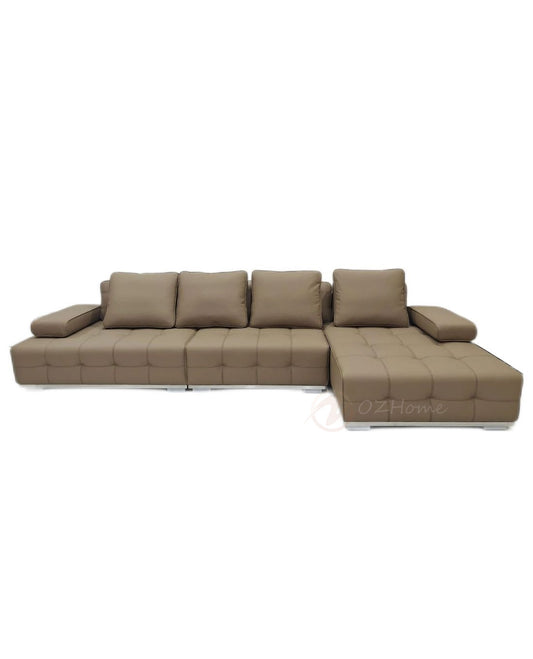【Pre-order】LAURENCE Light Brown Genuine Leather Large Cushion Adjustable Corner Sofa | 1034