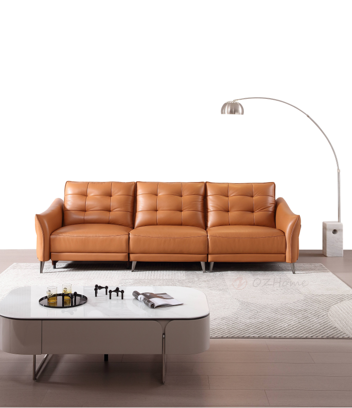 【Electric Sofa】LYSANDRA Orange-Brown Genuine Leather Three-Seater Sofa with Dual Armrests 282cm | E005-L
