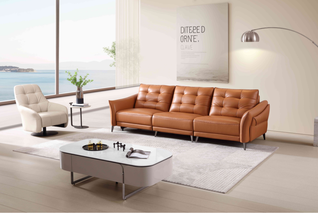 【Electric Sofa】LYSANDRA Orange-Brown Genuine Leather Three-Seater Sofa with Dual Armrests 282cm | E005-L