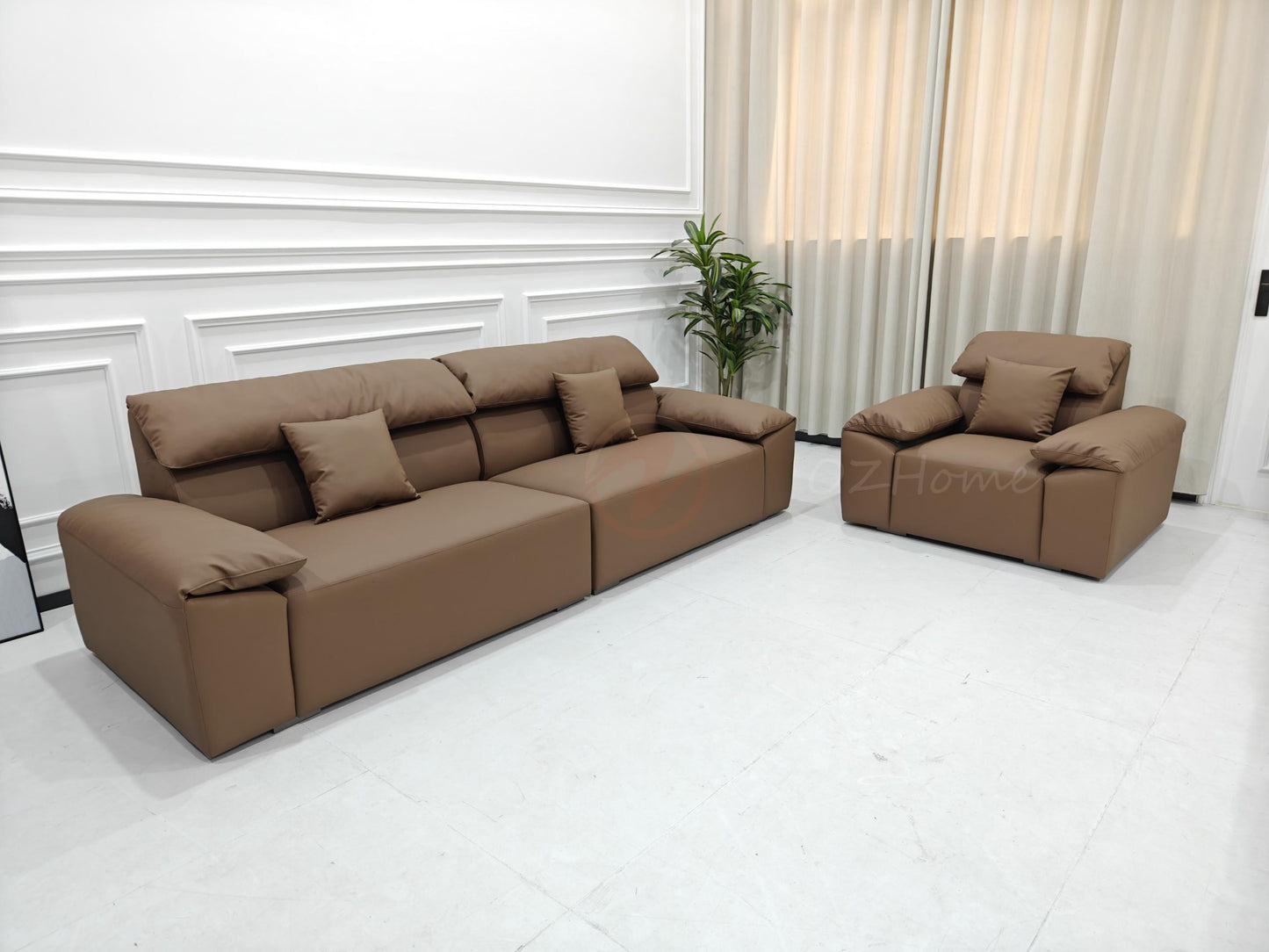 GNAEUS Luxury Italian-Style Genuine Leather Three-Seater Sofa with Elephant-Ear Design | Corner Sofa | Ottoman | Modular Sofa | SF-1041
