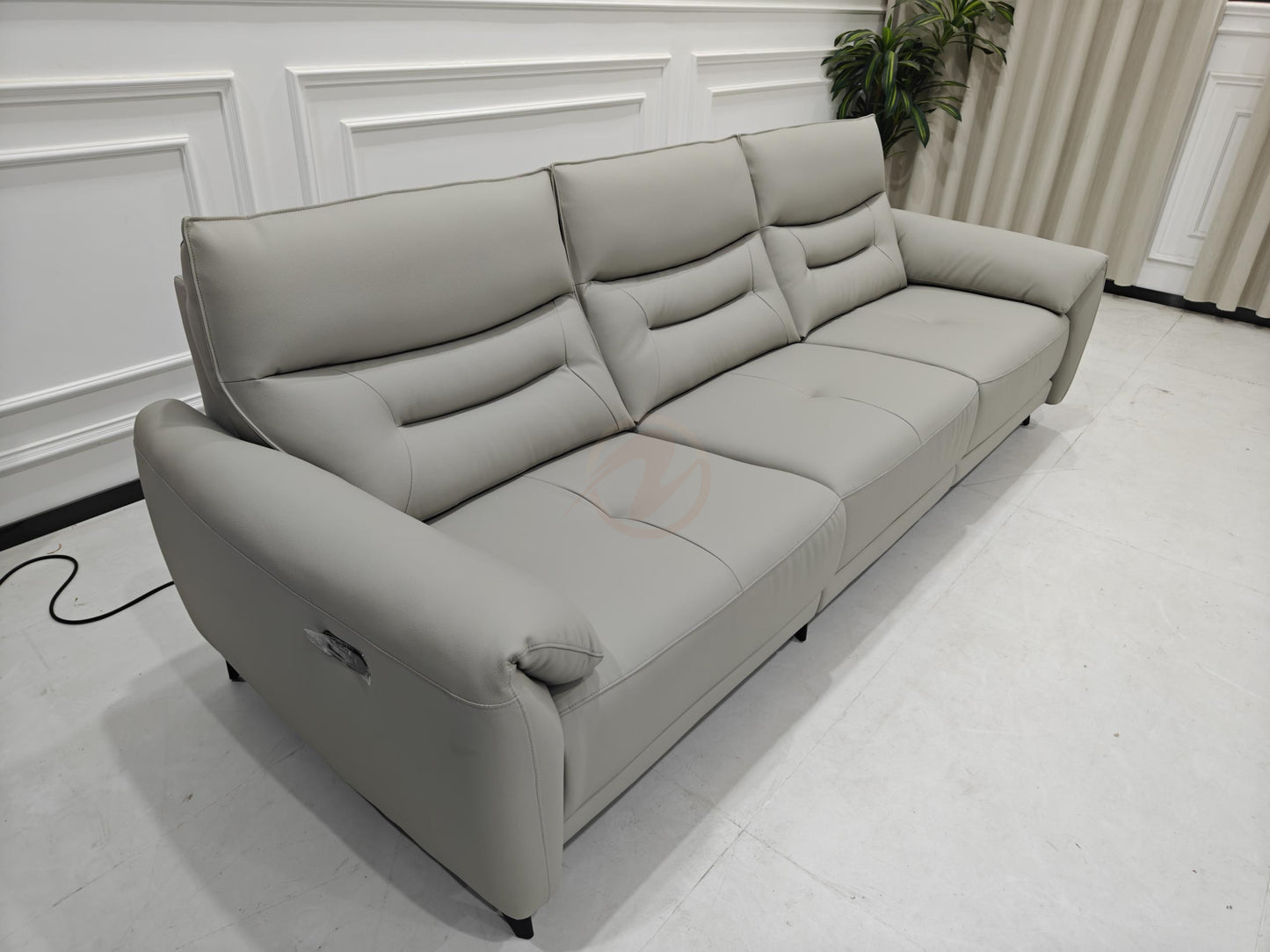 Electric Sofa SEXTUS Genuine Leather Light Grey Right-Side Electric Three-Seater Sofa | 293cm | E008