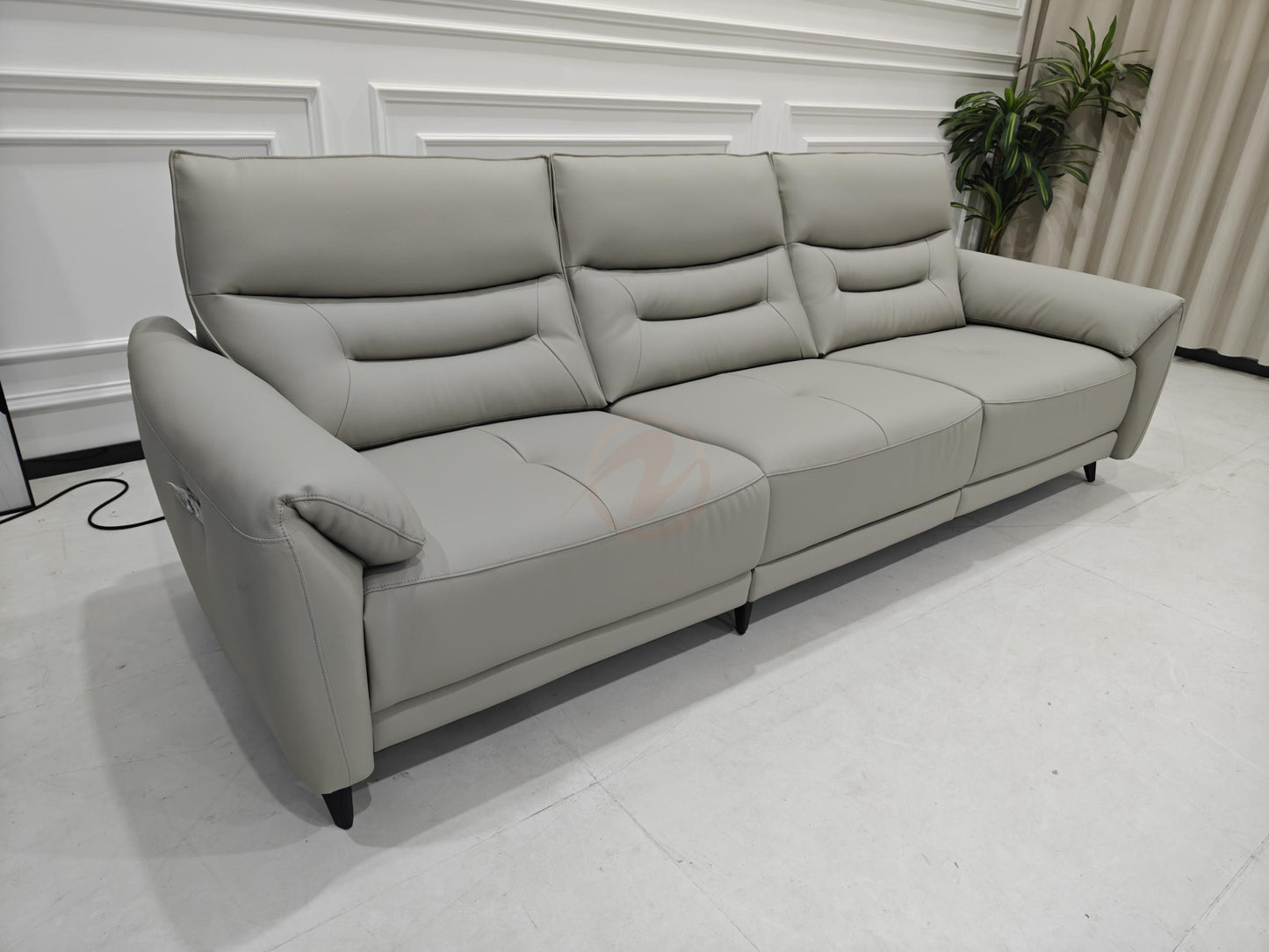 Electric Sofa SEXTUS Genuine Leather Light Grey Right-Side Electric Three-Seater Sofa | 293cm | E008