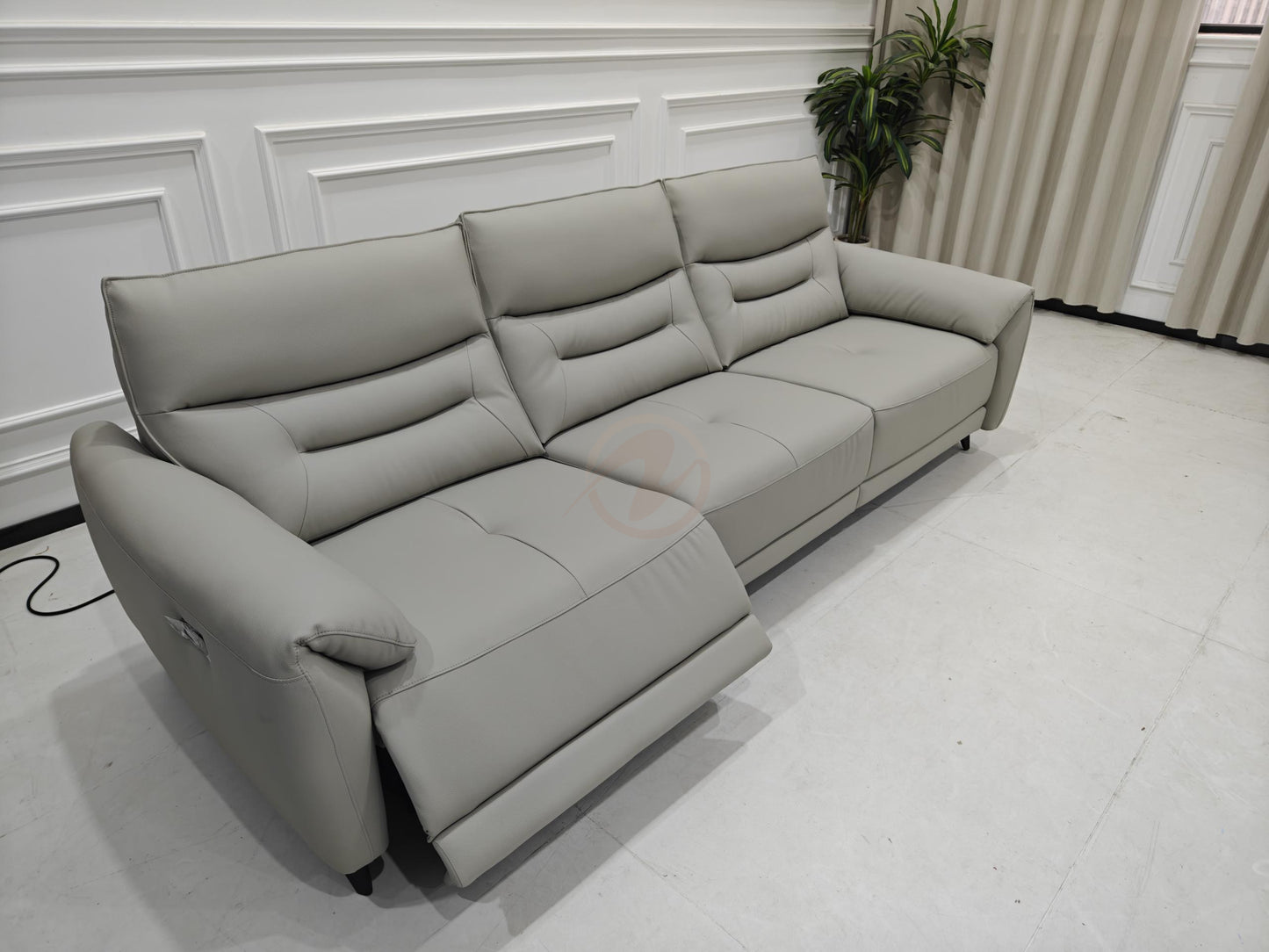 Electric Sofa SEXTUS Genuine Leather Light Grey Right-Side Electric Three-Seater Sofa | 293cm | E008