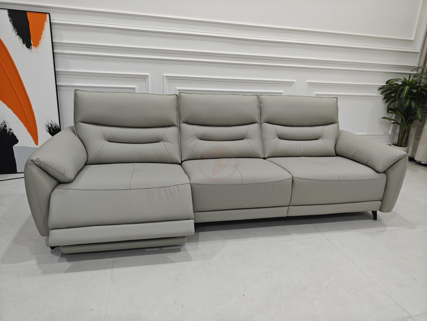Electric Sofa SEXTUS Genuine Leather Light Grey Right-Side Electric Three-Seater Sofa | 293cm | E008