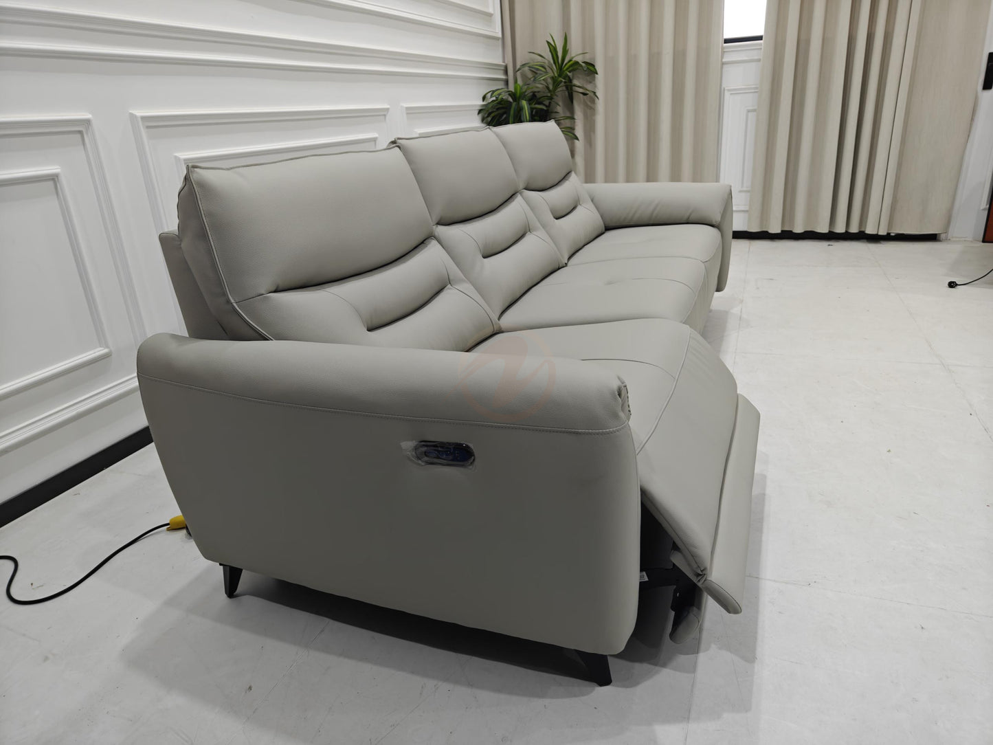 Electric Sofa SEXTUS Genuine Leather Light Grey Right-Side Electric Three-Seater Sofa | 293cm | E008