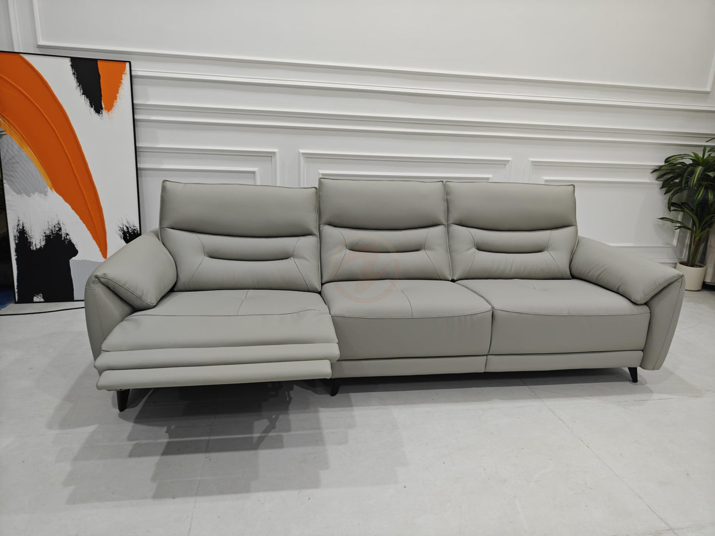 Electric Sofa SEXTUS Genuine Leather Light Grey Right-Side Electric Three-Seater Sofa | 293cm | E008