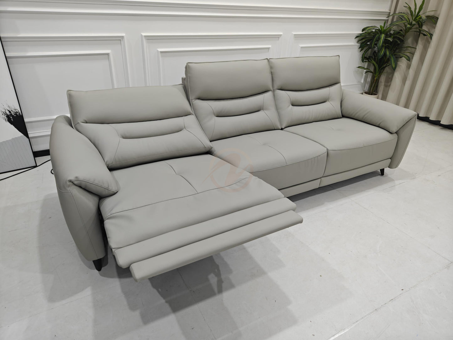 Electric Sofa SEXTUS Genuine Leather Light Grey Right-Side Electric Three-Seater Sofa | 293cm | E008