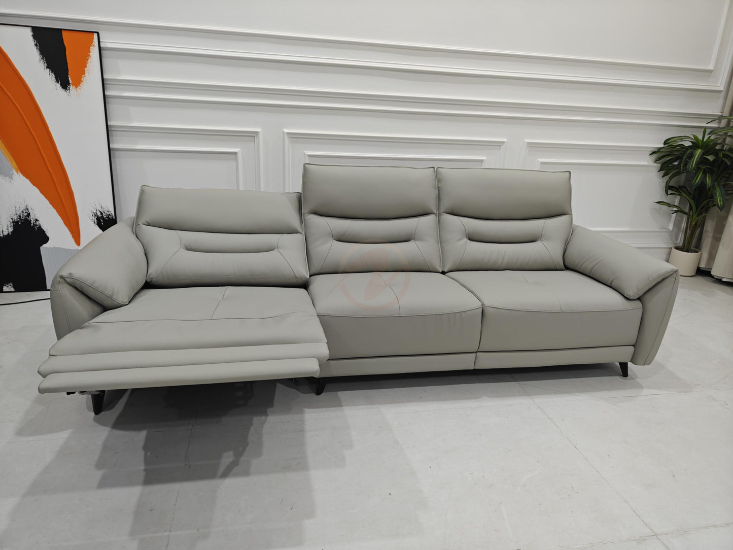 Electric Sofa SEXTUS Genuine Leather Light Grey Right-Side Electric Three-Seater Sofa | 293cm | E008