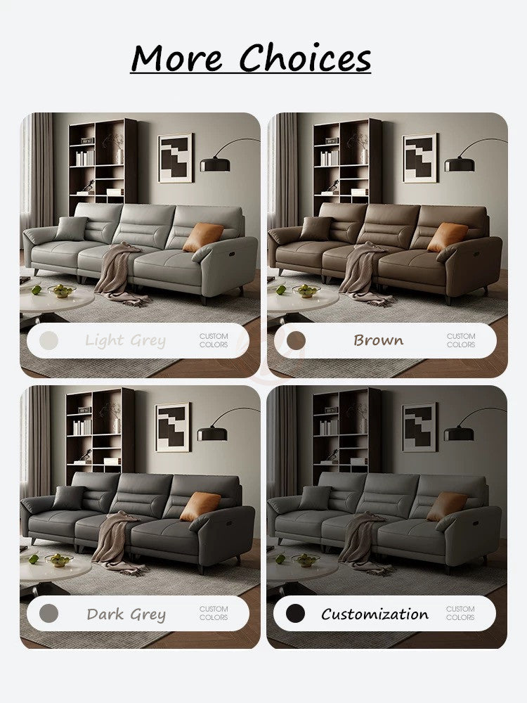 Electric Sofa SEXTUS Genuine Leather Light Grey Right-Side Electric Three-Seater Sofa | 293cm | E008