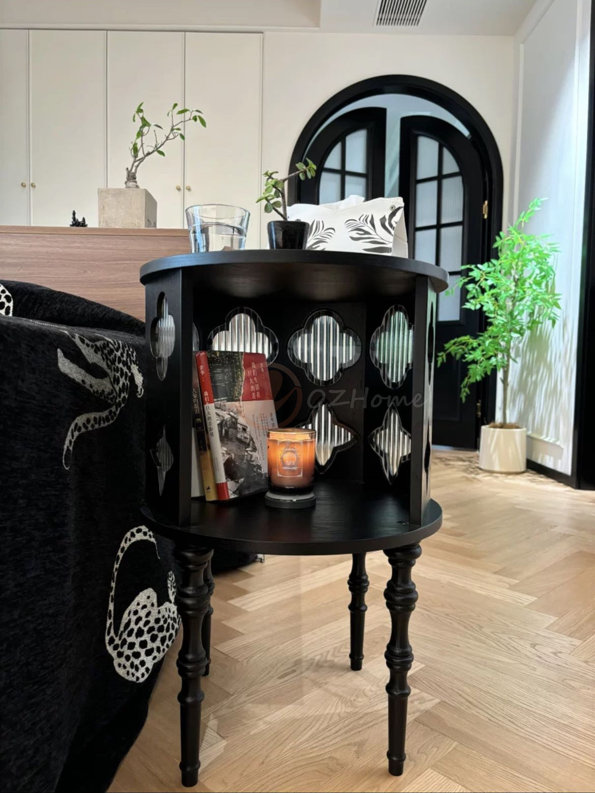 ALARIC Classic Style Tall Black Storage Sideboard with Glass Cabinet Doors | 7027