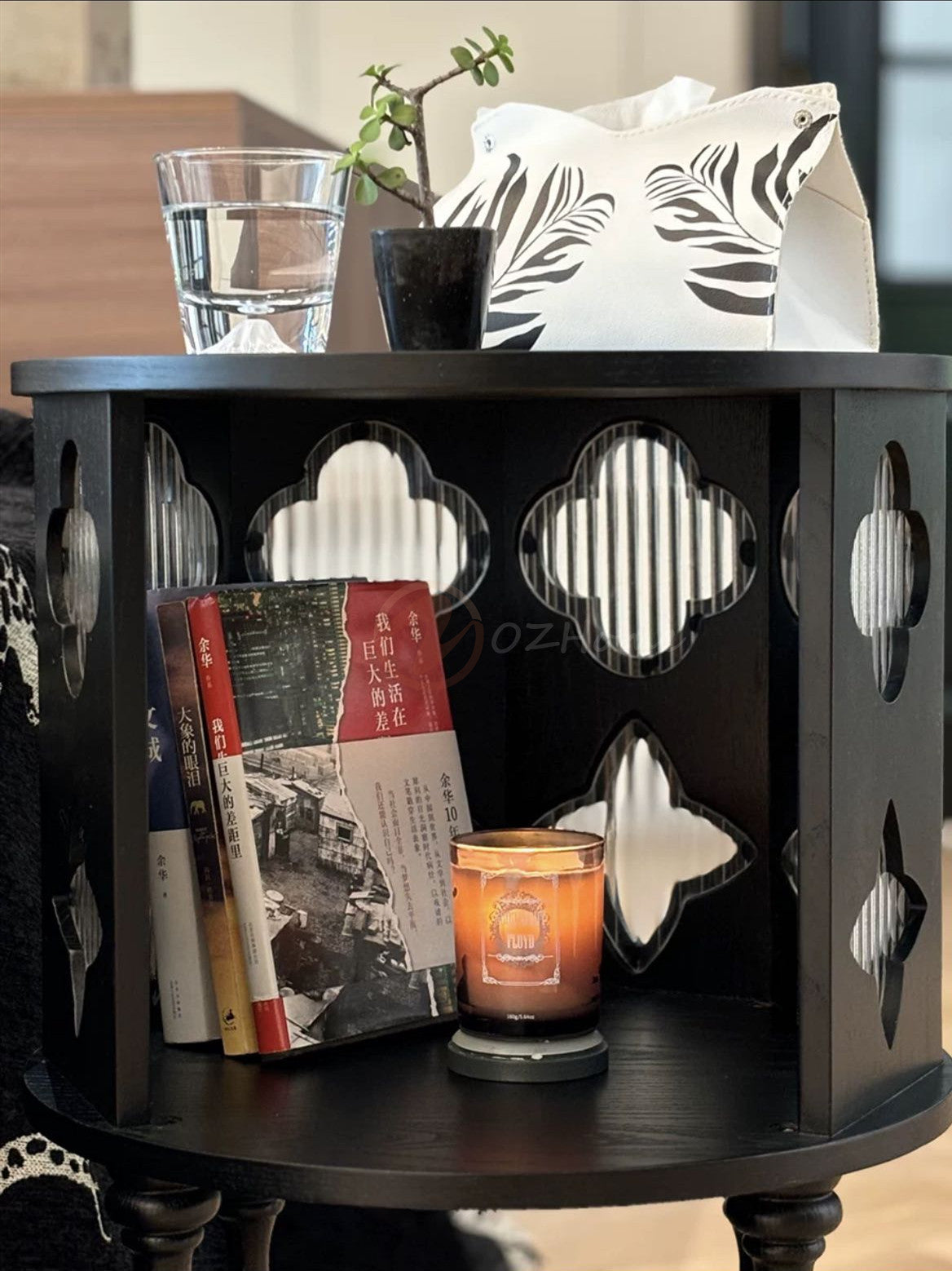 ALARIC Classic Style Tall Black Storage Sideboard with Glass Cabinet Doors | 7027