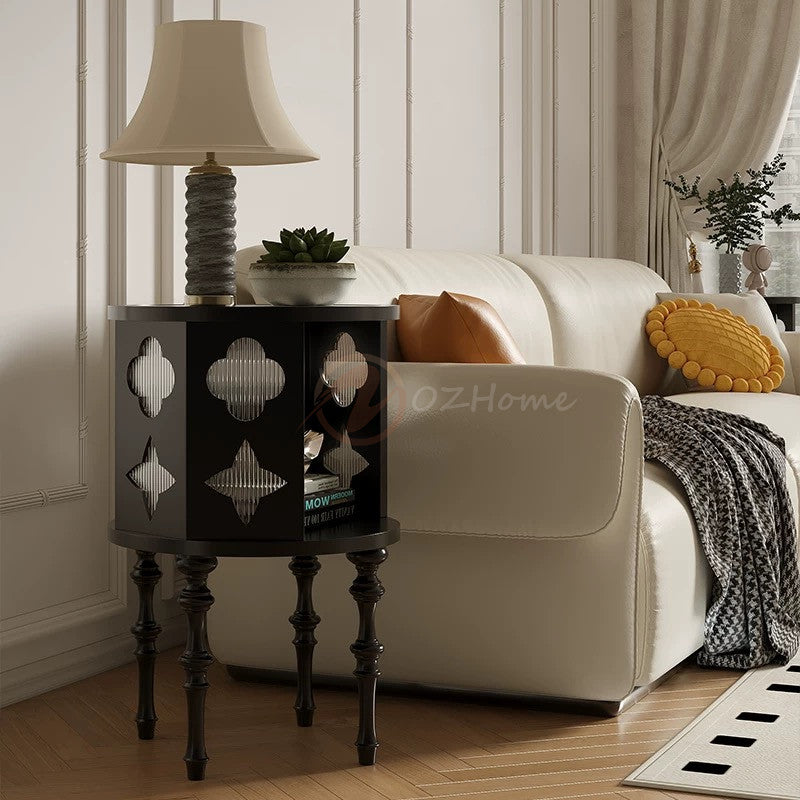 ALARIC Classic Style Tall Black Storage Sideboard with Glass Cabinet Doors | 7027