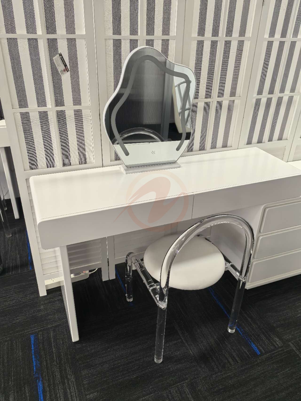 GIULIA Cream Aesthetic Large White Lacquer Vanity Table with Storage Cabinet, Mirror, and Stool | 6027