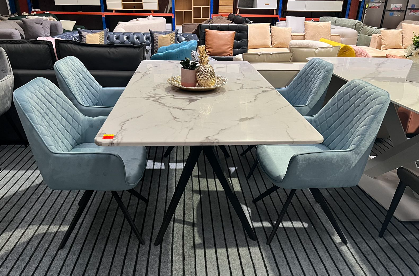 【Sample SALE】 180cm Marble Dining Table with 4 Flannel Dining Chairs Set