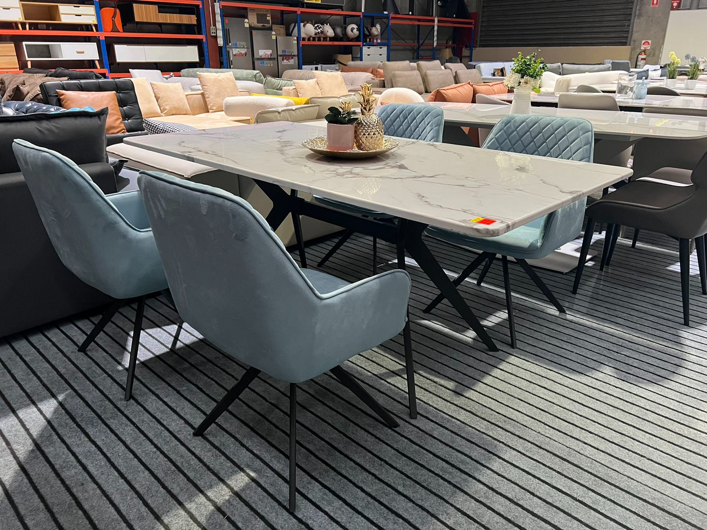 【Sample SALE】 180cm Marble Dining Table with 4 Flannel Dining Chairs Set