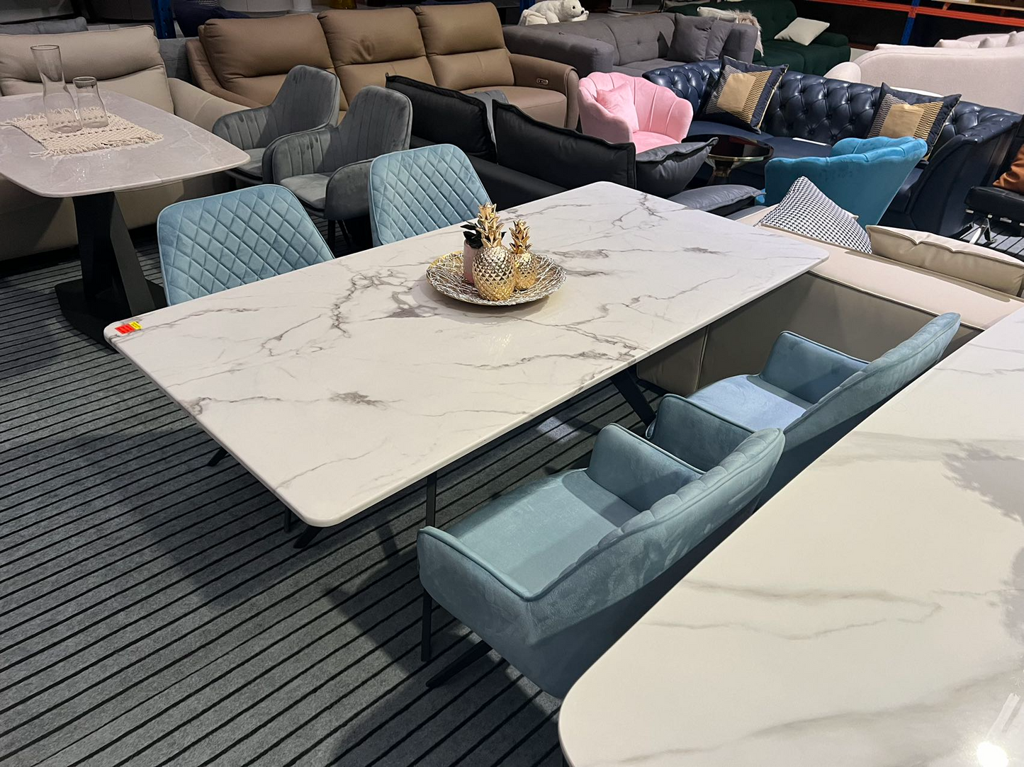 【Sample SALE】 180cm Marble Dining Table with 4 Flannel Dining Chairs Set