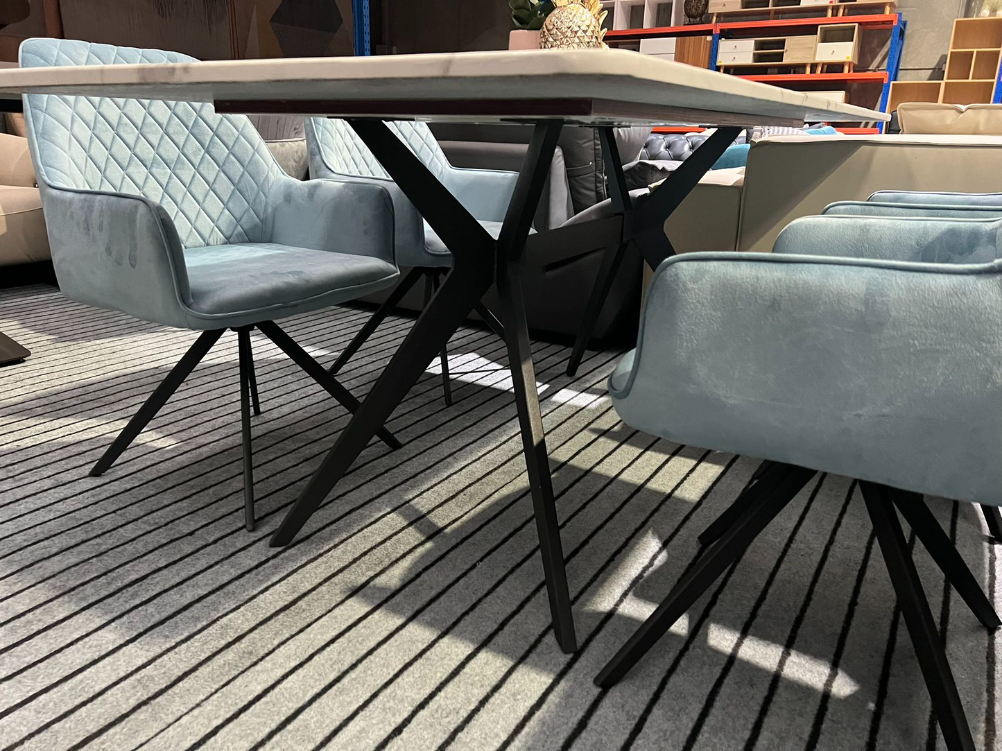 【Sample SALE】 180cm Marble Dining Table with 4 Flannel Dining Chairs Set