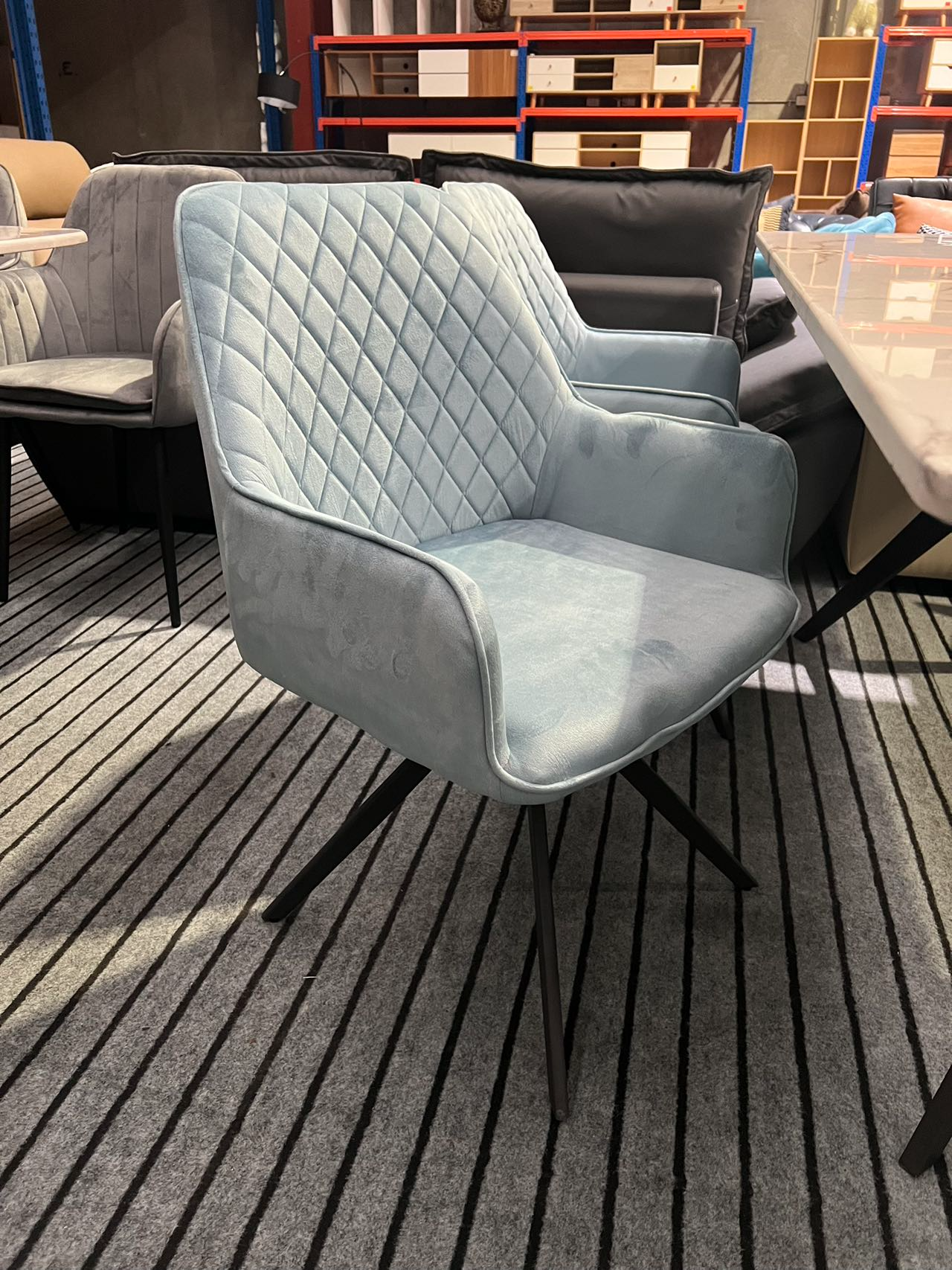 【Sample SALE】 180cm Marble Dining Table with 4 Flannel Dining Chairs Set
