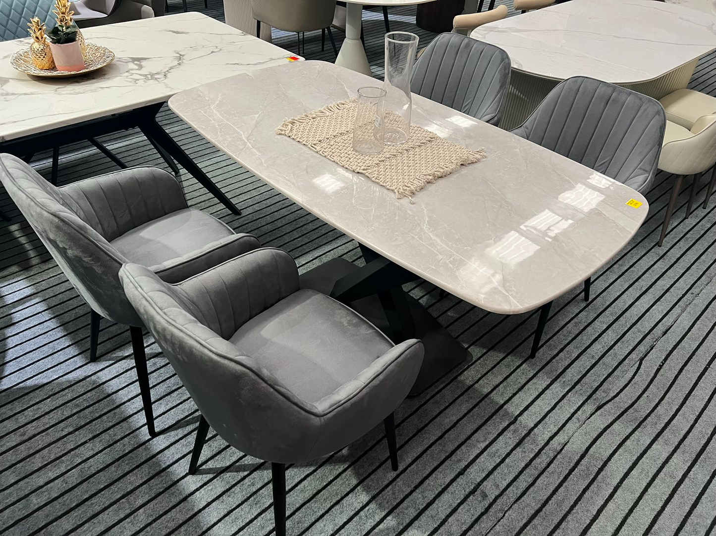【Sample SALE】150cm Marble Dining Table with Four Flannel Dining Chairs Set