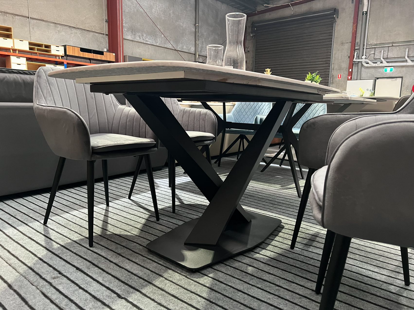 【Sample SALE】150cm Marble Dining Table with Four Flannel Dining Chairs Set