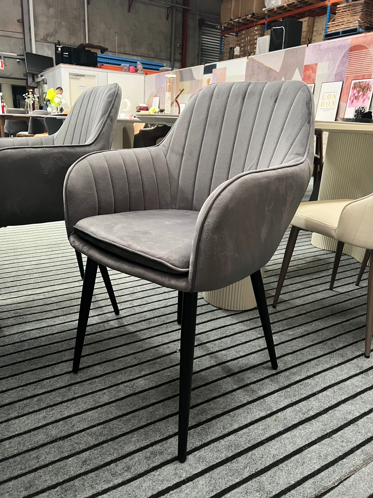 【Sample SALE】150cm Marble Dining Table with Four Flannel Dining Chairs Set